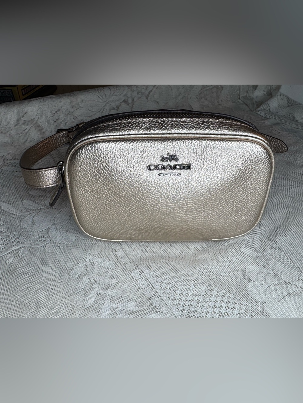 Coach Gold Metallic Belt Bag Adjustable Strap Zipper Logo